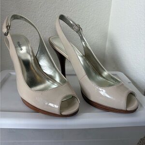 Style & Co. Cream Peep-Toe Slingback Heels